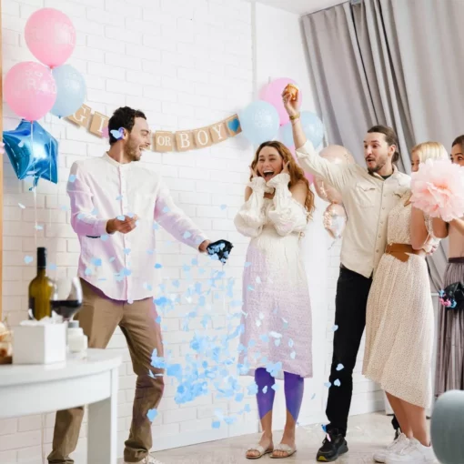 Tun Party Popper Gender Reveal cu Confetti Albastre
