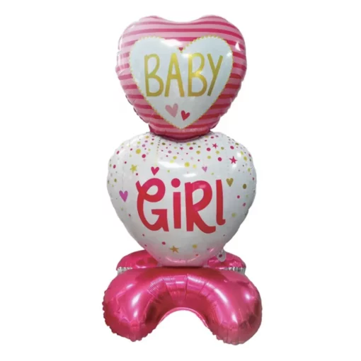 Balon Stand Baby Girl Cu Inimioara