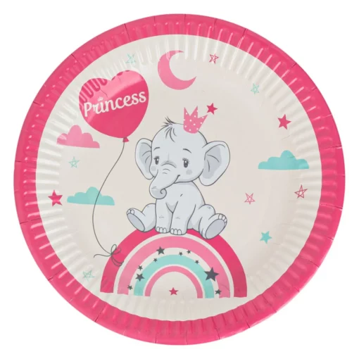 Set 6 Farfurii Petrecere Princess Cu Elefant 18 cm