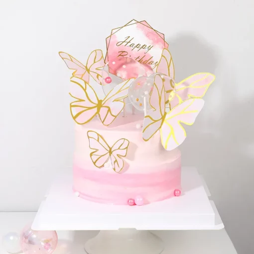 Decoratiune Tort Delicate Pink Butterflies