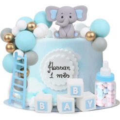 Decoratiune Tort Botez Baietel cu Elefantel si Accesorii Baby