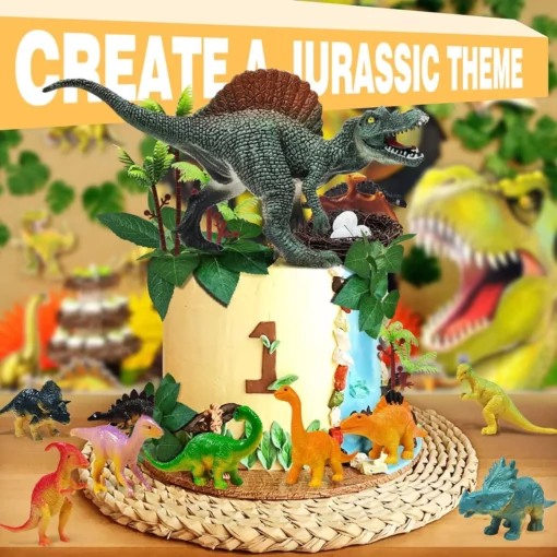 Decoratiune Tort Tematica Dinozauri cu Figurine Preistorice si Elemente Naturale