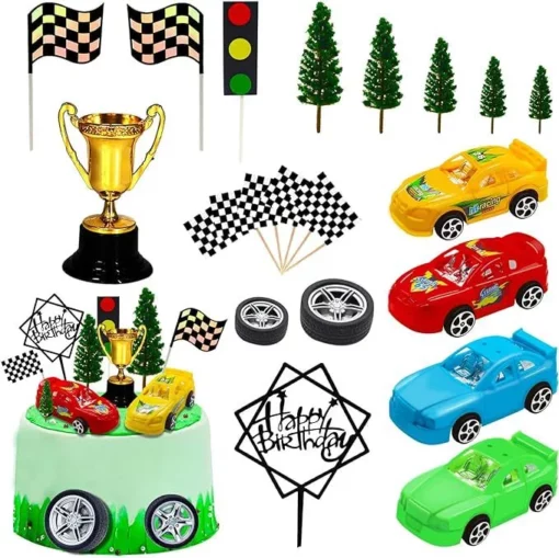 Decoratiune Tort Racing Party Set Cu Masinute Si Accesorii Tematice