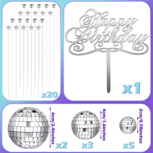 Decoratiune Tort Aniversar Disco Ball Party – Eleganta si Stil pentru Petreceri