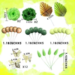 Decoratiune Tort Tematica Verde cu Elemente Aurii si Fluturi